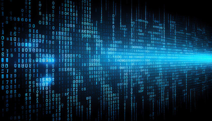 Binary computer matrix code data stream abstract background showing a coding transmission over the global internet network for cloud storage encryption, Generative AI stock illustration image