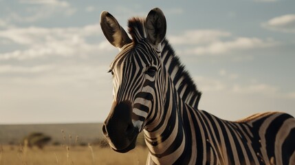 Fototapeta na wymiar Zebra in a cinematic savanna background with beautiful colors generative ai