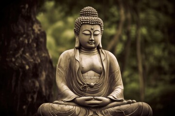 Buddist buddah statue closeup created using generative AI tools
