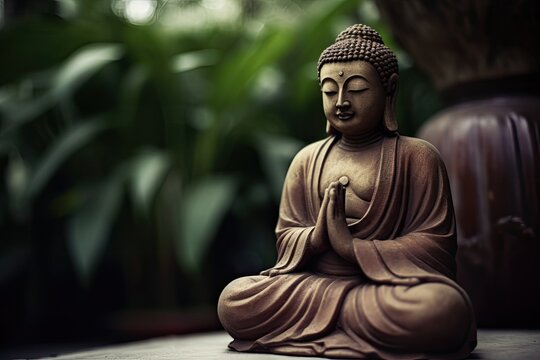Buddist buddah statue closeup created using generative AI tools