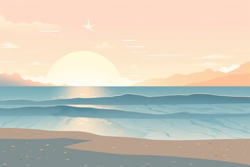 Fototapeta na wymiar A serene seascape depicted in a minimalist illustration. Soft and muted colors. Generative AI