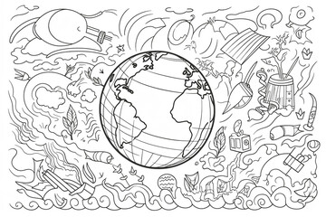 Eco-Friendly Fun: Earth Day Coloring Book for Kids and Adults. AI Generated.