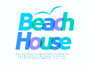 Vector watercolor Emblem Beach House. Modern bright Font. Creative Artistic Alphabet Letters and Numbers set