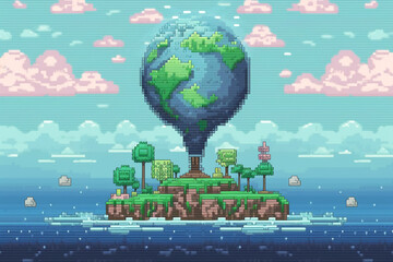 Pixel Art for Planet Earth: A Fun and Festive Design for the Occasion. AI Generated.