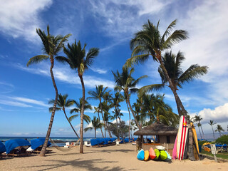Beach cabana with surf board rentals in Maui, Hawaii