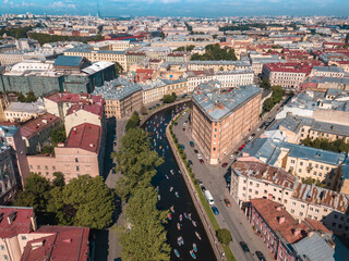 Fototapeta na wymiar Panorama of St. Petersburg from a drone
