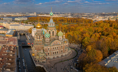 Naklejka premium Panorama of St. Petersburg from a drone