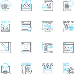 Cost reduction linear icons set. Optimization, Efficiency, Streamlining, Frugality, Savings, Rationalization, Consolidation line vector and concept signs. Restructuring,Downsizing,Lean outline