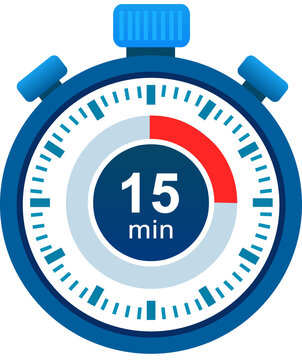  Icona  del cronometro di 15 minuti. Icona cronometro in stile piatto, timer su sfondo a colori. Illustrazione