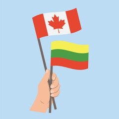 Flags of Canada and Lithuania, Hand Holding flags