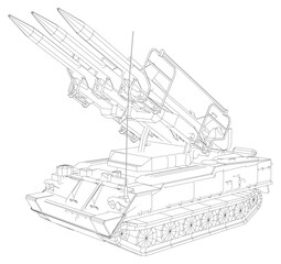 Anti-aircraft missile system. Rockets and shells. Special military equipment. Air Attack. Military machine. Vector created of 3d