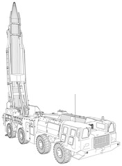 Truck with a rocket. Special military equipment. Air Attack. Vector created of 3d