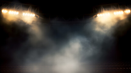 Bright stadium arena lights and smoke - obrazy, fototapety, plakaty