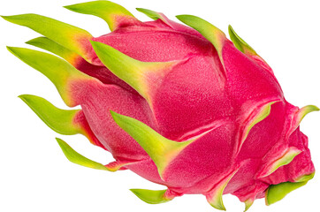 One whole dragon fruit isolated on white background with clipping path, full depth of field