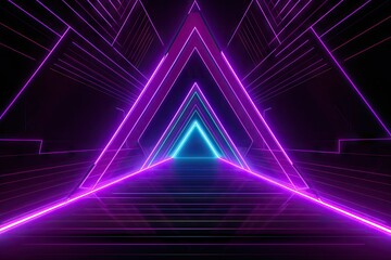 Abstract geometric background center perspective with neon lines glowing in ultraviolet light. Generative ai