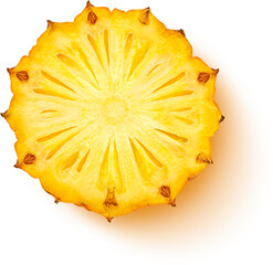 Slice of pineapple isolated, top view, flat lay