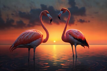 Flamingos in Pink Sky