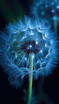 Ethereal dandelion flowers closeup macro photo created using generative AI tools