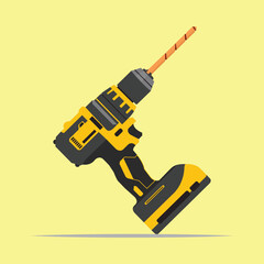 Vector illustration of electric drill. Hand tools for technicians or equipments to do it yourself (DIY).