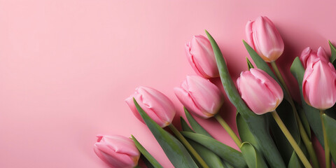 Pink tulips for Mother's Day web banner, Generative AI
