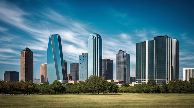 A Sunny Day in Dallas: Mesmerizing Skyline Photograph - generative AI