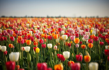 Fototapeta premium beautiful colorful tulips, flower field,spring and summer season,woman, mother's day celebration, Generative AI