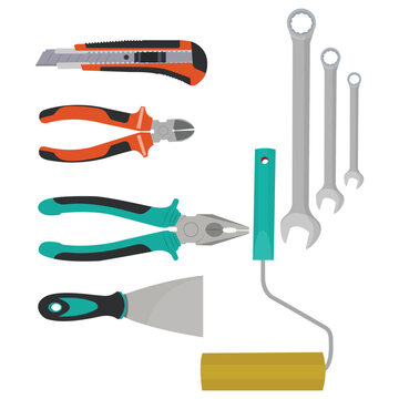 Vector illustration of multiple hand tools for professional technicians. Do it yourself  (DIY) equipments