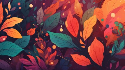 A colorful background with leaves and flowers
