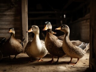 Obraz premium A group of ducks in a barn