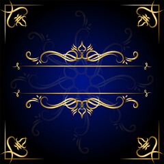 Decorative vintage gold frame with blue background