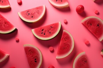 A pink background with watermelon slices
