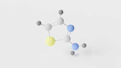 2-aminothiazole molecule 3d, molecular structure, ball and stick model, structural chemical formula heterocyclic amine