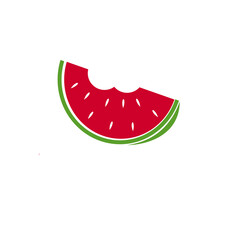 Red and green template with stylized bitten watermelon slice