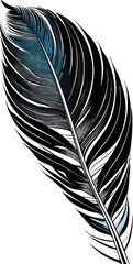 simple graphic drawing black and blue bird feather, sketch, logo