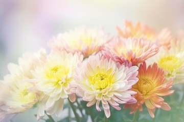 Chrysanthemum flowers in soft pastel color and blur