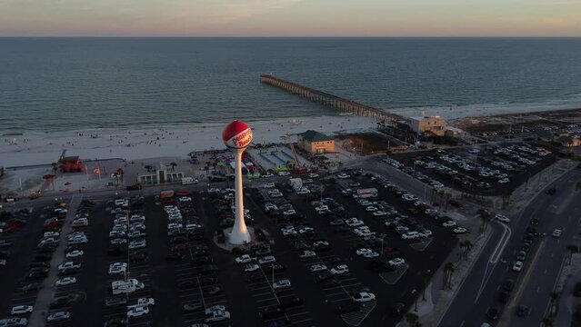 Pensacola beach ball water tower on Pensacola beach at sunset