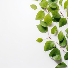Green leaves on white background