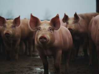 Group of pigs in farm yard