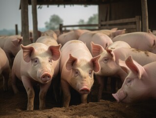 Group of pigs in farm yard