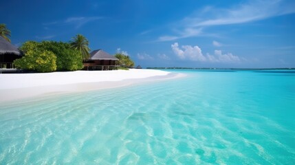 Maldives beach clear blue water and warm sand, sunny day