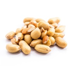Peeled peanuts on a white background