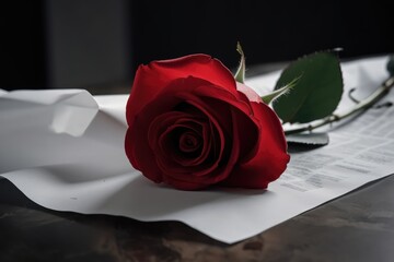 Red rose with a white paper on it