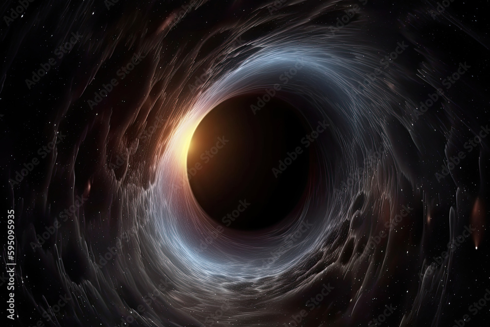 Wall mural black hole illustration in outer space. wormhole in universe. created with generative ai