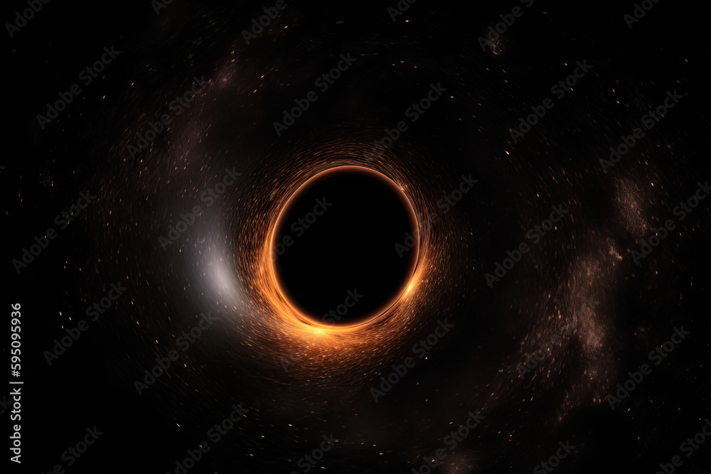 Poster black hole illustration in outer space. wormhole in universe. created with generative ai