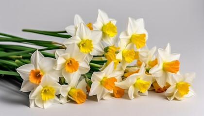 Beautiful spring narcissus pseudonarcissus flowers, Floral border, Mother's day, wedding, ceremony, Generative AI