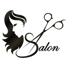 Girl with a hairstyle and scissors stylist. Design for a beauty salon