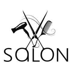 Scissors comb and hair dryer, beautiful design for a beauty salon