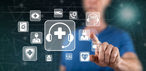Man touching an online medical support concept