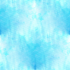 Blue watercolor stains on paper texture. Seamless background.