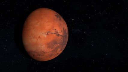 Space probe approaching planet Mars. 3D Rendering